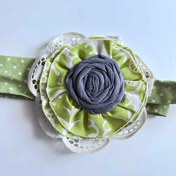 Persnickety Green and Gray Floral Hair Wrap or Belt - 48 Inches - Picture 2 of 8